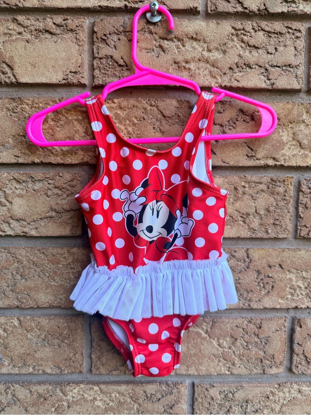 💫4/$25 • Disney Minnie Mouse Red Polka Dot Swimsuit with Tulle Peplum Detail